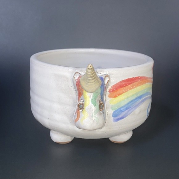 Mudworks USA Pottery Elwood Unicorn Rainbow Footed Cereal Bowl - Picture 2 of 9